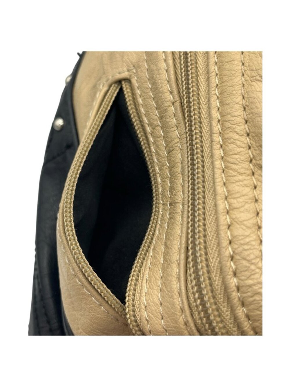 Stone & Co Cross Body Shoulder Bag Beige & Black Multi Zipper Faux Leather - Picture 13 of 16